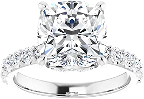 2 CT Cushion Cut Colorless Moissanite Engagement Ring, Wedding/Bridal Ring Set, Solitaire Halo Style, Solid Sterling Silver Vintage Antique Anniversary Promise Ring Gifts for Her