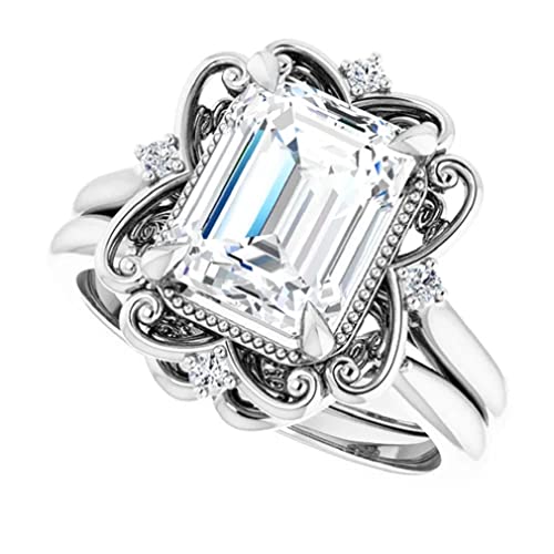 2 CT Emerald Cut VVS1 Colorless Moissanite Engagement Ring Set, Wedding/Bridal Ring Set, Sterling Silver Vintage Antique Anniversary Promise Ring Set Gifts 2 CT Emerald Cut VVS1 Colorless Moissanite Engagement Ring Set, Wedding/Bridal Ring Set, Sterling Silver Vintage Antique Anniversary Promise Ring Set Gifts