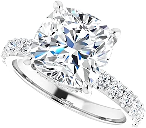 2 CT Cushion Cut Colorless Moissanite Engagement Ring, Wedding/Bridal Ring Set, Solitaire Halo Style, Solid Sterling Silver Vintage Antique Anniversary Promise Ring Gifts for Her