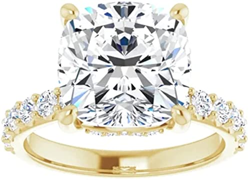 18K Gold 5 CT Cushion Cut VVS1 Colorless Moissanite Engagement Rings for Women Bridal Set Handmade Diamond Wedding Rings for Gifts Yellow Gold
