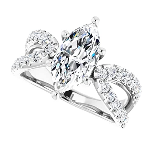 2 CT Marquise Colorless Moissanite Engagement Ring, Wedding/Bridal Ring Set, Solitaire Halo Style, Solid Gold Silver Vintage Antique Anniversary Promise Ring Gift for Her