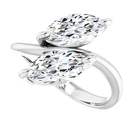 10K Solid White Gold Handmade Engagement Rings 4 CT Marquise Cut Moissanite Diamond Solitaire Wedding/Bridal Ring Set for Women/Her Propose Ring