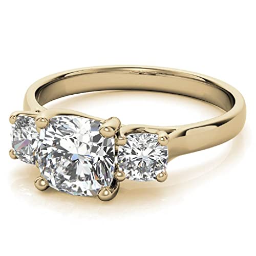 10K Solid Yellow Gold Handmade Engagement Ring 4.0 CT Cushion Cut Moissanite Diamond Solitaire Wedding/Bridal Ring for Women/Her Proposes Ring