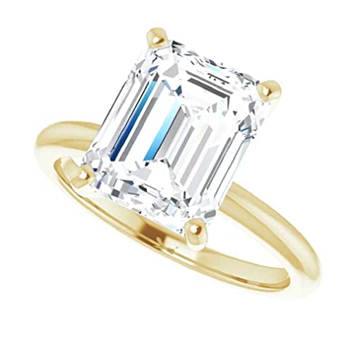 10K Solid Yellow Gold Handmade Engagement Ring 2 CT Emerald Cut Moissanite Diamond Solitaire Wedding/Bridal Rings for Women/Her Propose Ring