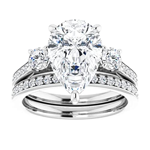 4 CT Pear Cut VVS1 Colorless Moissanite Engagement Ring Set, Wedding/Bridal Ring Set, Sterling Silver Vintage Antique Anniversary Promise Ring Set Gift for Her 4 CT Pear Cut VVS1 Colorless Moissanite Engagement Ring Set, Wedding/Bridal Ring Set, Sterling Silver Vintage Antique Anniversary Promise Ring Set Gift for Her