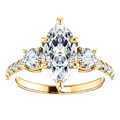 10K Solid Yellow Gold Handmade Engagement Ring 1.0 CT Marquise Cut Moissanite Diamond Solitaire Wedding/Bridal Rings for Women/Her Proposes Gift