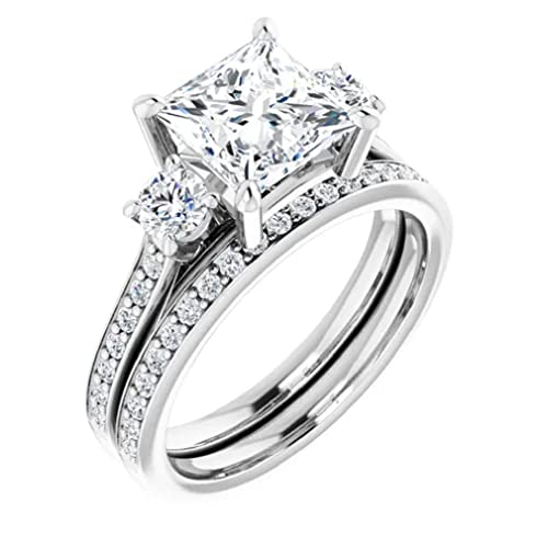 2.25 CT Princess Cut VVS1 Colorless Moissanite Engagement Ring Set, Wedding/Bridal Ring Set, Sterling Silver Vintage Antique Anniversary Promise Ring Set Gift for Her 2.25 CT Princess Cut VVS1 Colorless Moissanite Engagement Ring Set, Wedding/Bridal Ring Set, Sterling Silver Vintage Antique Anniversary Promise Ring Set Gift for Her