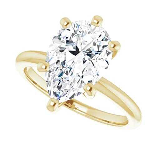 10K Solid Yellow Gold Handmade Engagement Ring 2 CT Pear Cut Moissanite Diamond Solitaire Wedding/Bridal Rings for Women/Her Propose Ring