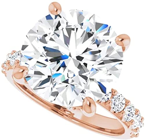 10K Gold 4 CT Round Cut VVS1 Simulated Diamond Engagement Ring for Women Bridal Ring Set Diamond Wedding Rings for Gifts Anniversary Promise Her Rose Gold