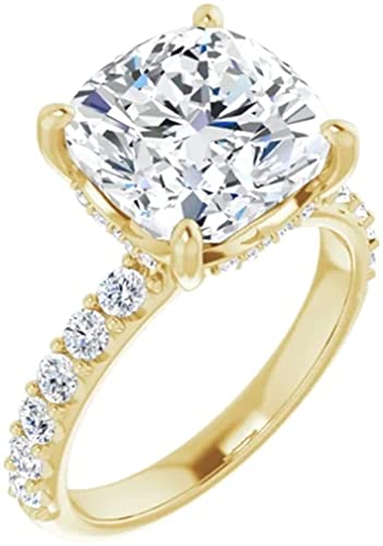 18K Gold 5 CT Cushion Cut VVS1 Colorless Moissanite Engagement Rings for Women Bridal Set Handmade Diamond Wedding Rings for Gifts Yellow Gold