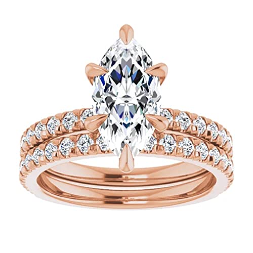 Solitaire Moissanite Engagement Ring Set, 4 CT Marquise Cut Moissanite Diamond Bridal Wedding Ring Set for Women, Her Propose Rings, VVS1 Colorless, 10K 14K 18K Solid Gold, 925 Silver Solitaire Moissanite Engagement Ring Set, 4 CT Marquise Cut Moissanite Diamond Bridal Wedding Ring Set for Women, Her Propose Rings, VVS1 Colorless, 10K 14K 18K Solid Gold, 925 Silver