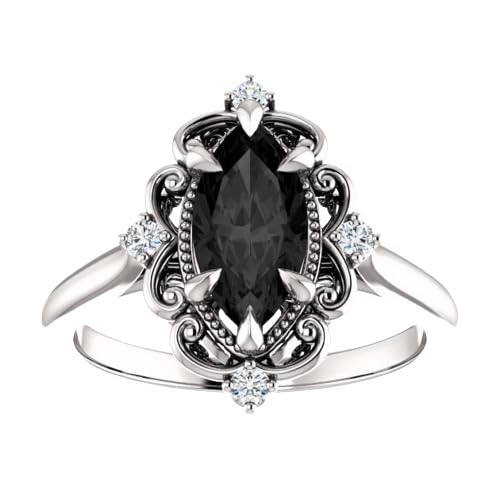 Vintage Black Marquise Engagement Ring, Victorian 1 CT Marquise Black Diamond Ring, Filigree Marquise Black Onyx Ring, 925 Sterling Silver Ring, Perfact for Gifts Vintage Black Marquise Engagement Ring, Victorian 1 CT Marquise Black Diamond Ring, Filigree Marquise Black Onyx Ring, 925 Sterling Silver Ring, Perfact for Gifts