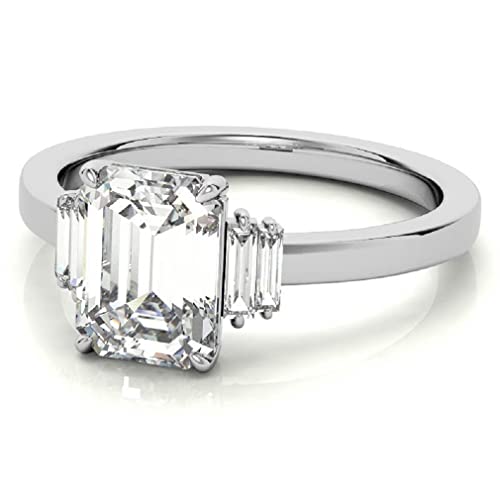10K Solid White Gold Handmade Engagement Rings 2.0 CT Emerald Cut Moissanite Diamond Solitaire Wedding/Bridal Ring for Womens/Her Anniversary Ring
