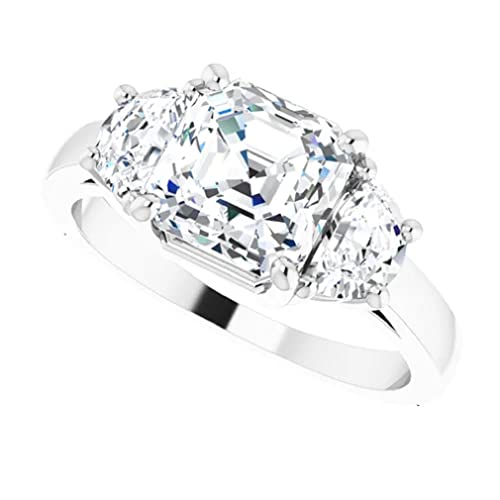 10K Solid White Gold Handmade Engagement Ring 3.0 CT Asscher Cut Moissanite Diamond Solitaire Wedding/Bridal Rings for Women/Her Proposes Ring