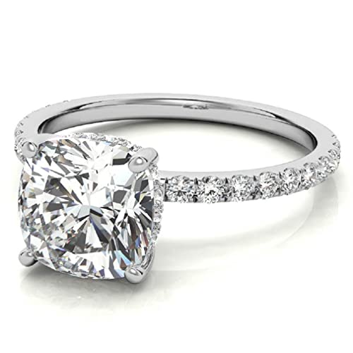 10K Solid White Gold Handmade Engagement Ring 2 CT Cushion Cut Moissanite Diamond Solitaire Wedding/Bridal Ring for Women/Her Propose Rings