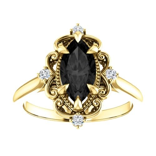 Vintage Black Marquise Engagement Ring, Victorian 1 CT Marquise Black Diamond Ring, Filigree Marquise Black Onyx Ring, 925 Sterling Silver Ring, Perfact for Gifts Vintage Black Marquise Engagement Ring, Victorian 1 CT Marquise Black Diamond Ring, Filigree Marquise Black Onyx Ring, 925 Sterling Silver Ring, Perfact for Gifts