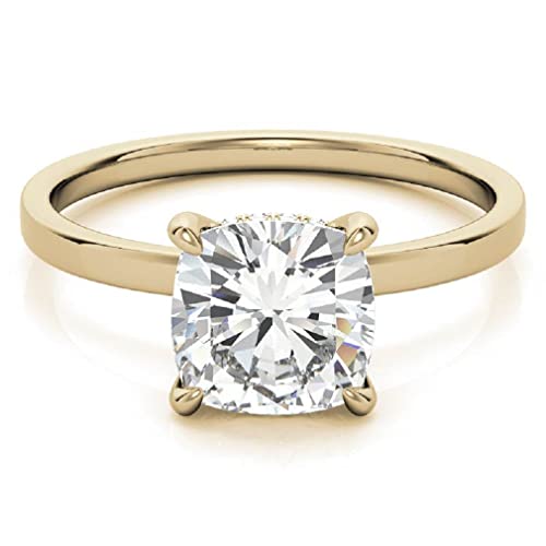 10K Solid Yellow Gold Handmade Engagement Rings 2.0 CT Cushion Cut Moissanite Diamond Solitaire Wedding/Bridal Ring Set for Women/Her Propose Ring