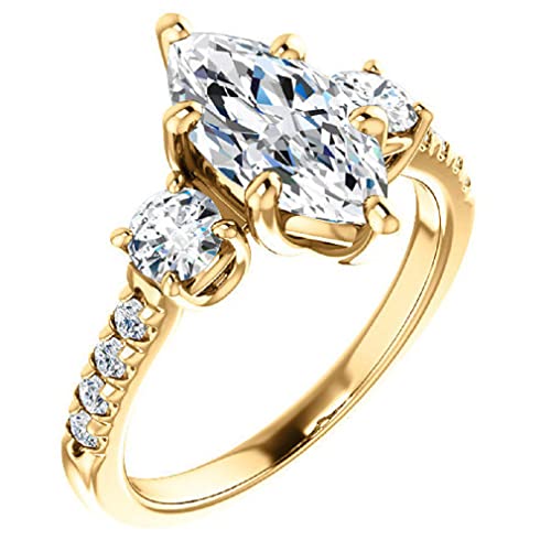 10K Solid Yellow Gold Handmade Engagement Ring 3.0 CT Marquise Cut Moissanite Diamond Solitaire Wedding/Bridal Rings for Women/Her Proposes Gift