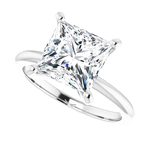 10K Solid White Gold Handmade Engagement Ring 2 CT Princess Cut Moissanite Diamond Solitaire Wedding/Bridal Rings for Women/Her Propose Ring