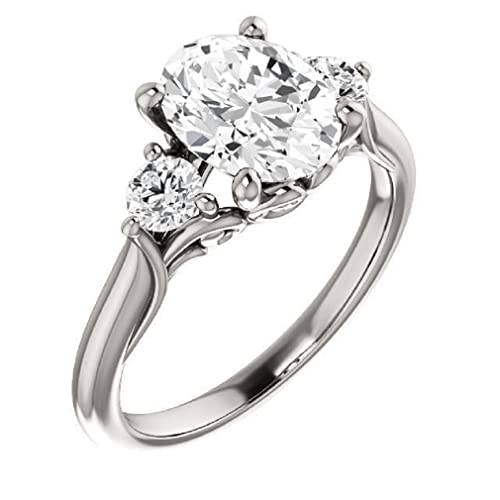 10K Solid White Gold Handmde Engagement Ring 3 CT Oval Cut Moissanite Diamond Solitaire Wedding/Bridal Ring for Women/Her Propose Rings