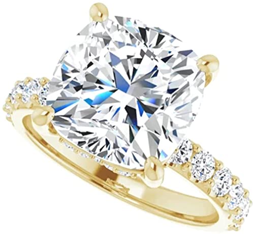 18K Gold 5 CT Cushion Cut VVS1 Colorless Moissanite Engagement Rings for Women Bridal Set Handmade Diamond Wedding Rings for Gifts Yellow Gold