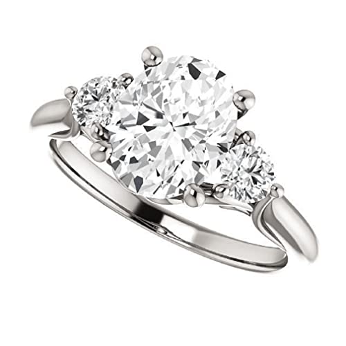 10K Solid White Gold Handmde Engagement Ring 3 CT Oval Cut Moissanite Diamond Solitaire Wedding/Bridal Ring for Women/Her Propose Rings