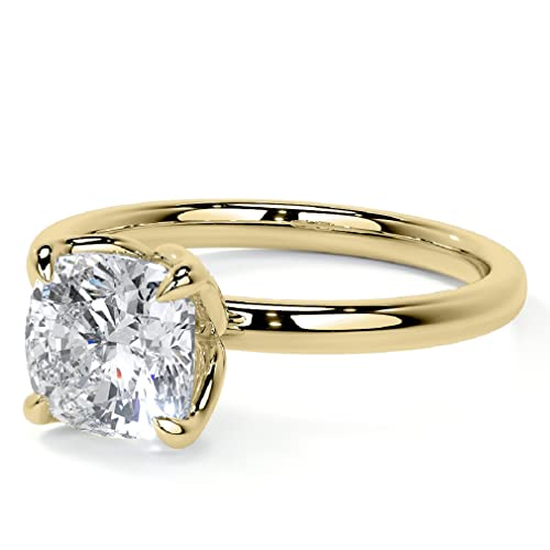 10K Solid Yellow Gold Handmade Engagement Ring 2.00 CT Cushion Cut Moissanite Diamond Solitaire Wedding/Bridal Rings for Her/Woman Best Ring