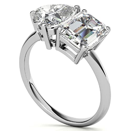 10K Solid White Gold Handmade Engagement Rings 3.0 CT Emerald,Heart Cut Moissanite Diamond Solitaire Wedding/Bridal Ring Set for Women/Her Propose Rings