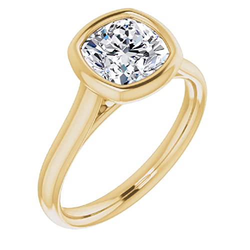 3.0 CT Cushion Colorless Moissanite Engagement Ring, Wedding Bridal Ring, Eternity Solid 10K Yellow Gold Diamond Solitaire Bezel-Setting Anniversary Promises Gift for Her 3.0 CT Cushion Colorless Moissanite Engagement Ring, Wedding Bridal Ring, Eternity Solid 10K Yellow Gold Diamond Solitaire Bezel-Setting Anniversary Promises Gift for Her