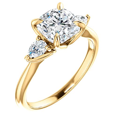 10K Solid Yellow Gold Handmade Engagement Ring 3.0 CT Cushion Cut Moissanite Diamond Solitaire Wedding/Bridal Ring for Women/Her Proposes Rings