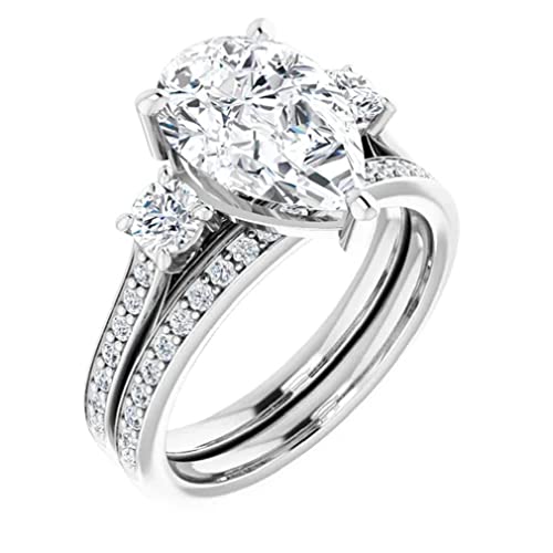 4 CT Pear Cut VVS1 Colorless Moissanite Engagement Ring Set, Wedding/Bridal Ring Set, Sterling Silver Vintage Antique Anniversary Promise Ring Set Gift for Her 4 CT Pear Cut VVS1 Colorless Moissanite Engagement Ring Set, Wedding/Bridal Ring Set, Sterling Silver Vintage Antique Anniversary Promise Ring Set Gift for Her