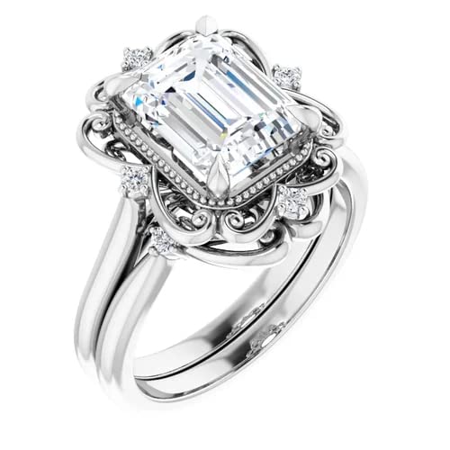 2 CT Emerald Cut VVS1 Colorless Moissanite Engagement Ring Set, Wedding/Bridal Ring Set, Sterling Silver Vintage Antique Anniversary Promise Ring Set Gift for Her