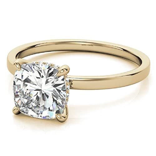 10K Solid Yellow Gold Handmade Engagement Rings 2.0 CT Cushion Cut Moissanite Diamond Solitaire Wedding/Bridal Ring Set for Women/Her Propose Ring
