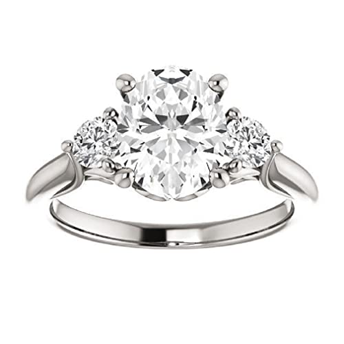 10K Solid White Gold Handmde Engagement Ring 3 CT Oval Cut Moissanite Diamond Solitaire Wedding/Bridal Ring for Women/Her Propose Rings