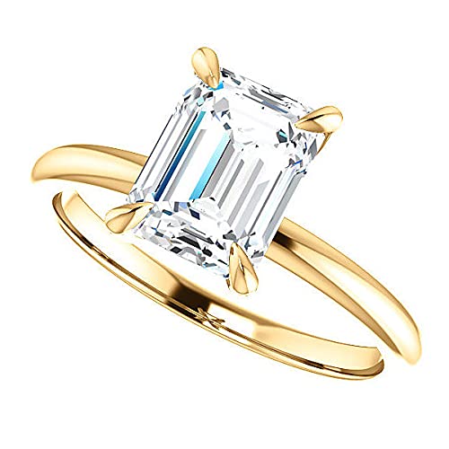 10K Solid Yellow Gold Handmade Engagement Ring 3 CT Emerald Cut Moissanite Diamond Solitaire Wedding/Bridal Ring Set for Women/Her Propose Ring