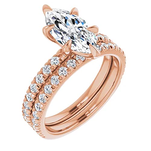 Solitaire Moissanite Engagement Ring Set, 4 CT Marquise Cut Moissanite Diamond Bridal Wedding Ring Set for Women, Her Propose Rings, VVS1 Colorless, 10K 14K 18K Solid Gold, 925 Silver