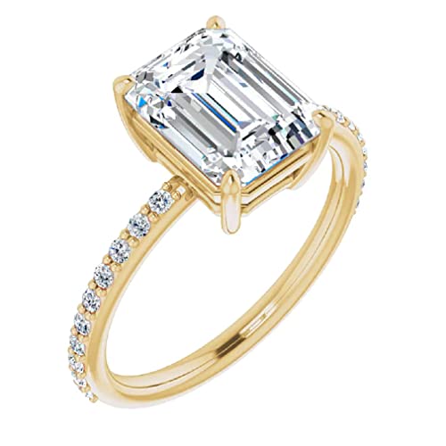 10K Solid Yellow Gold Handmade Engagement Rings 3.0 CT Emerald Cut Moissanite Diamond Solitaire Wedding/Bridal Rings Set for Women/Her Propose Ring 10K Solid Yellow Gold Handmade Engagement Rings 3.0 CT Emerald Cut Moissanite Diamond Solitaire Wedding/Bridal Rings Set for Women/Her Propose Ring