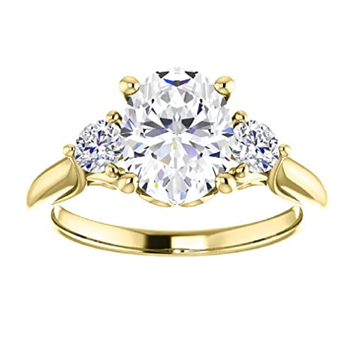 10K Solid Yellow Gold Handmade Engagement Ring 2CT Oval Cut Moissanite Diamond Solitaire Wedding/Bridal Rings Set for Women/Her Propose Ring