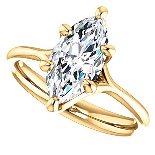 10K Solid Yellow Gold Handmade Engagement Ring 3 CT Marquise Cut Moissanite Diamond Solitaire Wedding/Bridal Rings for Women/Her Propose Gift