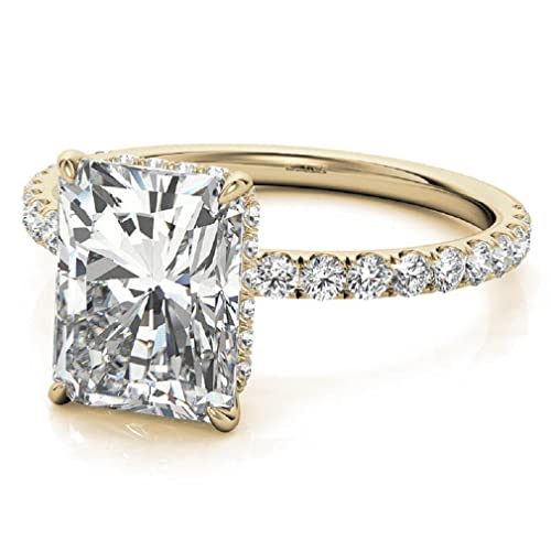 10K Solid Yellow Gold Handmade Engagement Rings 3.0 CT Radiant Cut Moissanite Diamond Solitaire Wedding/Bridal Ring Set for Women/Her Propose Ring