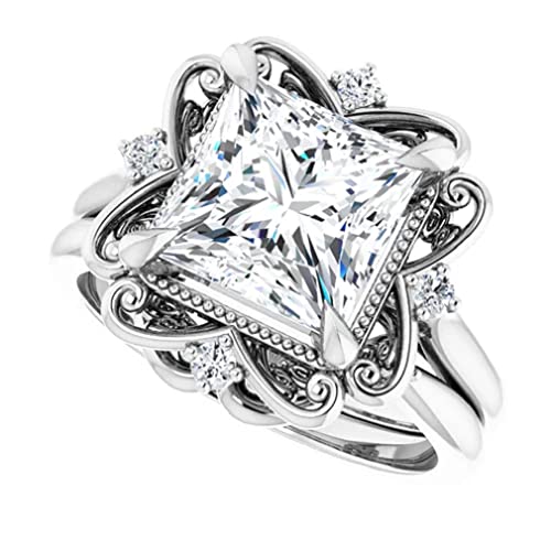 3 CT Emerald Cut VVS1 Colorless Moissanite Engagement Ring Set, Wedding/Bridal Ring Set, Sterling Silver Vintage Antique Anniversary Promise Ring Set Gifts