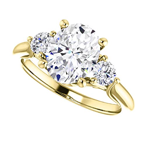 10K Solid Yellow Gold Handmade Engagement Ring 2CT Oval Cut Moissanite Diamond Solitaire Wedding/Bridal Rings Set for Women/Her Propose Ring