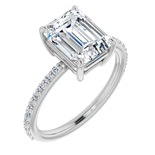 10K Solid White Gold Handmade Engagement Rings 2.0 CT Emerald Cut Moissanite Diamond Solitaire Wedding/Bridal Ring Set for Women/Her Propose Ring