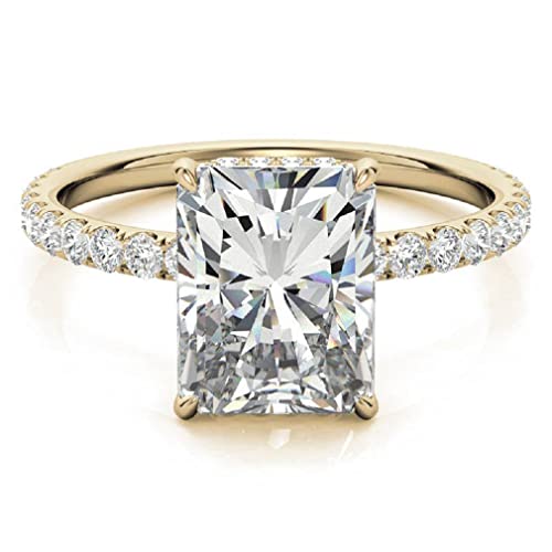 10K Solid Yellow Gold Handmade Engagement Rings 3.0 CT Radiant Cut Moissanite Diamond Solitaire Wedding/Bridal Ring Set for Women/Her Propose Ring