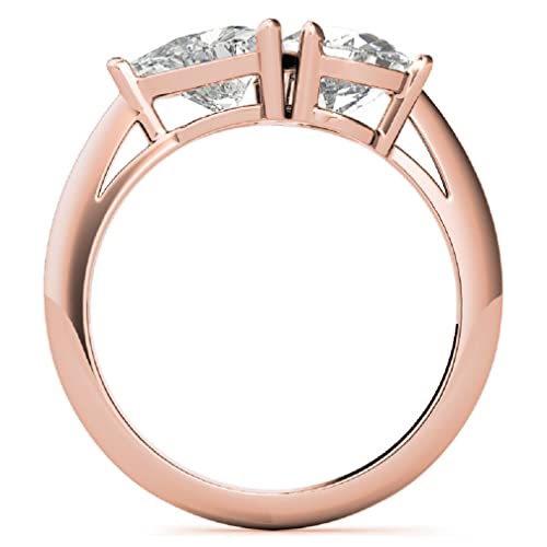 14K Solid Rose Gold Handmade Engagement Rings 6.0 CT Pear & Trillion Manual Cut Premium Simulated Diamond Solitaire Wedding/Bridal Ring Set for Women/Her Propose Rings