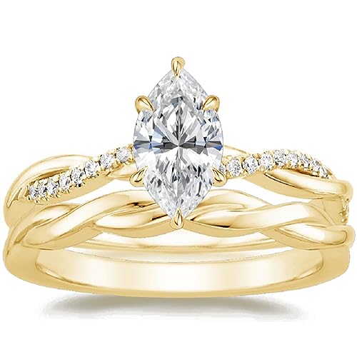 1 CT Marquise Cut Moissanite Victorian Bridal Set Engagement Ring Wedding Band 18K White Gold Silver Rings