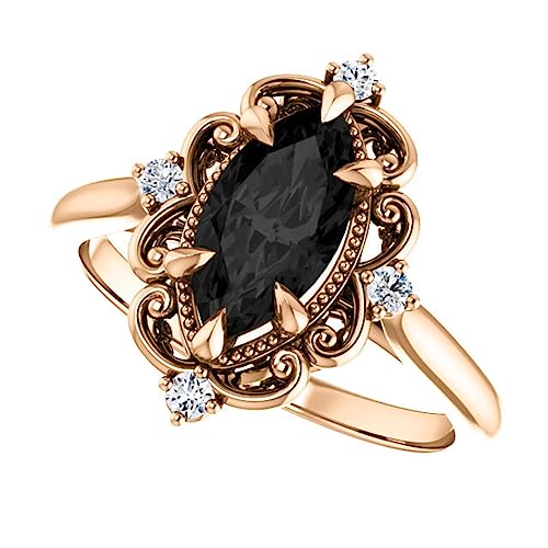 Vintage Black Marquise Engagement Ring, Victorian 1 CT Marquise Black Diamond Ring, Filigree Marquise Black Onyx Ring, 925 Sterling Silver Ring, Perfact for Gifts Vintage Black Marquise Engagement Ring, Victorian 1 CT Marquise Black Diamond Ring, Filigree Marquise Black Onyx Ring, 925 Sterling Silver Ring, Perfact for Gifts