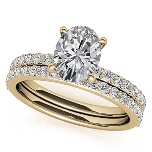 10K Solid Yellow Gold Handmade Engagement Rings 3.0 CT Oval Cut Moissanite Diamond Solitaire Wedding/Bridal Ring Set for Women/Her Propose Rings