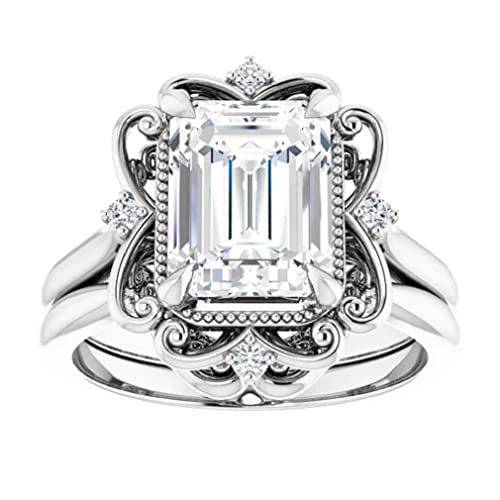 2 CT Emerald Cut VVS1 Colorless Moissanite Engagement Ring Set, Wedding/Bridal Ring Set, Sterling Silver Vintage Antique Anniversary Promise Ring Set Gifts 2 CT Emerald Cut VVS1 Colorless Moissanite Engagement Ring Set, Wedding/Bridal Ring Set, Sterling Silver Vintage Antique Anniversary Promise Ring Set Gifts
