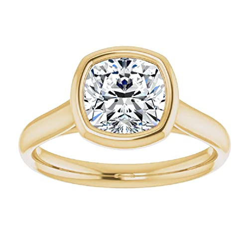 3.0 CT Cushion Colorless Moissanite Engagement Ring, Wedding Bridal Ring, Eternity Solid 10K Yellow Gold Diamond Solitaire Bezel-Setting Anniversary Promises Gift for Her 3.0 CT Cushion Colorless Moissanite Engagement Ring, Wedding Bridal Ring, Eternity Solid 10K Yellow Gold Diamond Solitaire Bezel-Setting Anniversary Promises Gift for Her